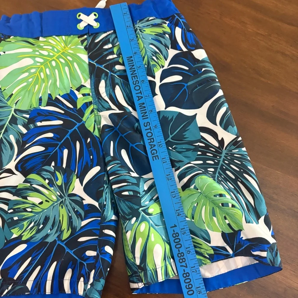 Arizona Boys Medium 10/12 Colorful Swim Trunks Blue Green With Liner